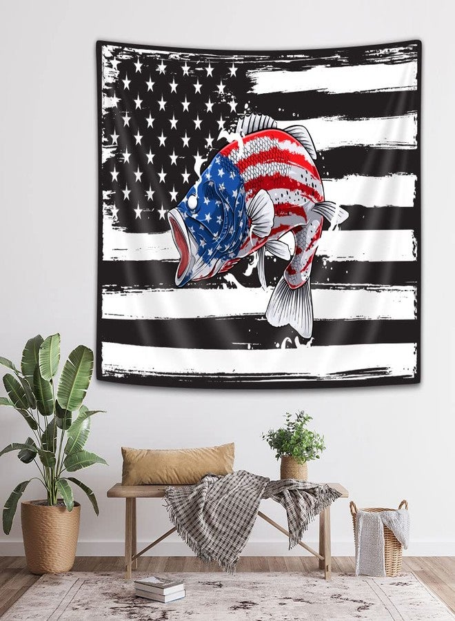 Wathon Fishing Bass Wall Tapestry - American Flag USA Flag Design - Rustic Stars and Stripes - 60x40 for Bedroom, Living Room, Dorm - Image 5